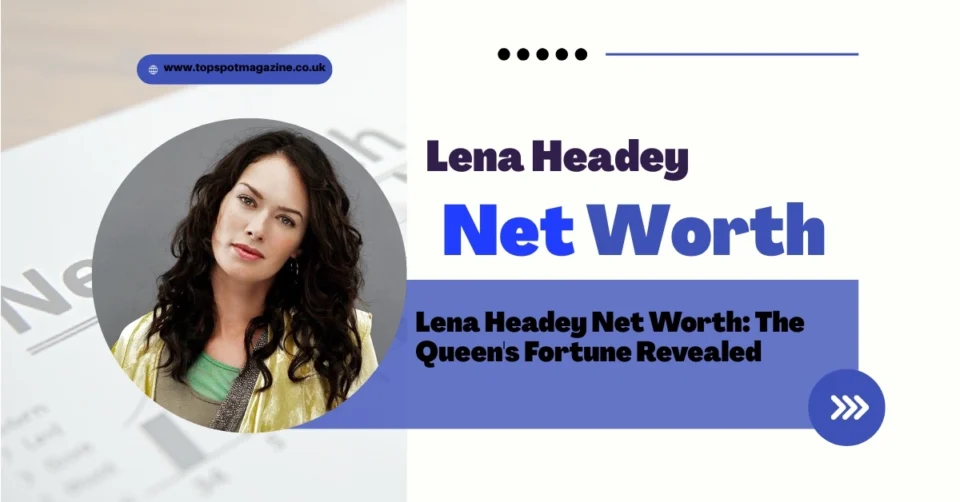 Lena Headey smiling in a studio portrait, with the headline "Lena Headey Net Worth" displayed above her image.