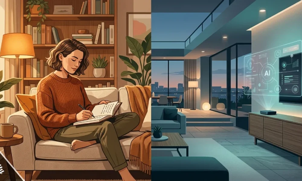 Simpcitu 2026 trend — two meanings shown: emotional connection in relationships and an AI smart home system