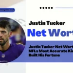 Justin Tucker Net Worth featured image showing the Baltimore Ravens kicker with bold text highlighting his financial success and NFL achievements.