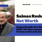 Salman Rushdie Net Worth: Portrait of Salman Rushdie with financial icons, representing his literary achievements and wealth.