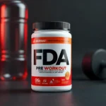 DMAA pre workout supplements with FDA warning labels next to safe alternative pre workout bottles on gym background
