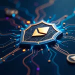 icryptox.com security features illustration showing digital shield protecting cryptocurrency with encryption and cold storage symbols