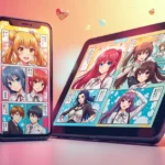 Free manga reading platform MyReadingManga displayed on mobile devices with popular manga titles and characters
