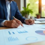 Pedro Vaz Paulo Real Estate investment consultant reviewing property portfolio and market analysis documents at office desk