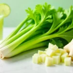 Fresh Pravi Celer true celery stalks with green leaves and celery root showing natural health benefits and nutrition