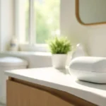 Edivawer personal wellness device on bathroom counter with towel and natural lighting for daily comfort routine