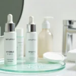 Serumcu serum bottles on marble surface showing luxury skincare for glowing, hydrated skin.