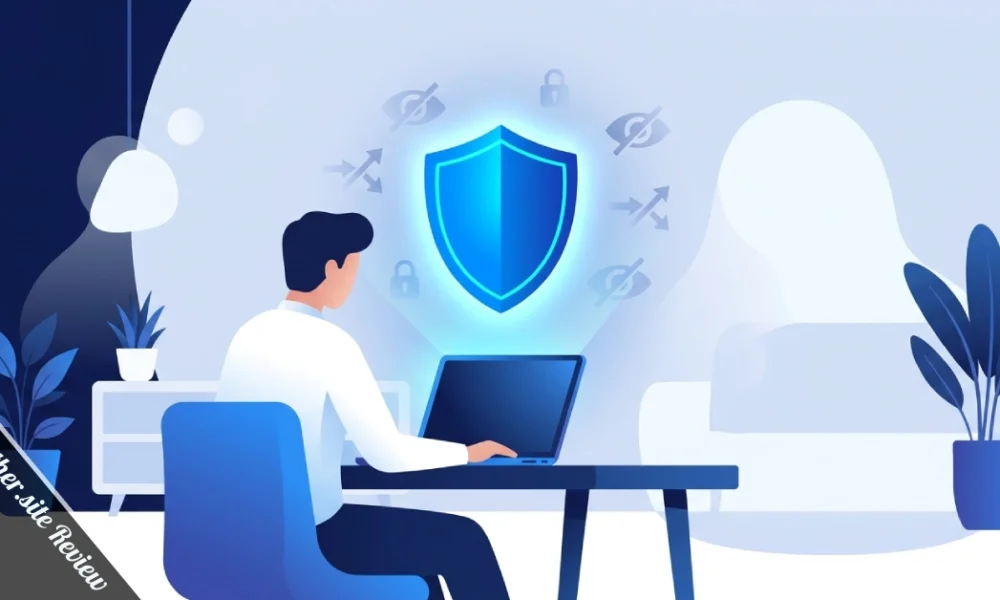 stealthother.site review — shield protecting a laptop from online trackers