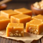 Turrón carúpano Venezuelan peanut nougat candy bars with visible roasted peanuts on wooden surface