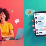 Person using meme creator tool on laptop to make viral social media content with popular meme templates on phone screen