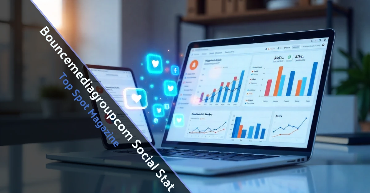 Dashboard showing Bouncemediagroupcom Social Stat analytics with engagement, reach, and audience insights.