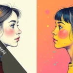 Caricatronchi digital art transformation showing exaggerated portrait with vibrant neon colors and fragmented geometric effects