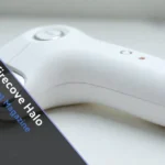 Jifirecove Halo device with electrodes and conductive gel, showing facial toning and anti-aging treatment at home.