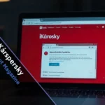 Kárspersky fake antivirus scam website showing misspelled brand name with warning alerts on laptop screen