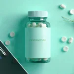 Pantagonar supplement bottle with hair health and energy wellness ingredients on natural background