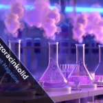 Qezoracinkolid molecular structure hologram in modern scientific laboratory with futuristic blue lighting effects