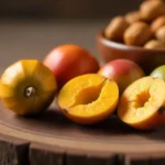 Fresh žižole jujube fruits on wooden table showing ripe and unripe fruits with dried žižole in bowl