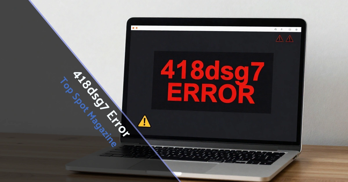 Computer screen showing 418dsg7 Error message with warning symbols on modern workspace setup