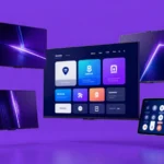 BCN Play streaming platform interface on smartphone tablet and smart TV screens with modern digital design