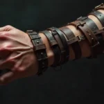 Ancient Cestus Roman boxing glove with metal studs worn by gladiators in arena combat