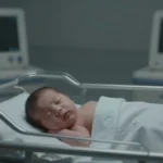 Gastroshiza medical illustration explaining abdominal wall defect, treatment stages, and positive recovery outcomes.