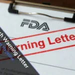 KVK-Tech Warning Letter document from FDA on clipboard in pharmaceutical manufacturing quality control laboratory facility