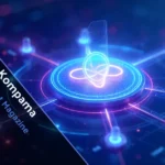 Kompama technology platform showing connected healthcare, manufacturing, retail systems, and online communities through data integration.