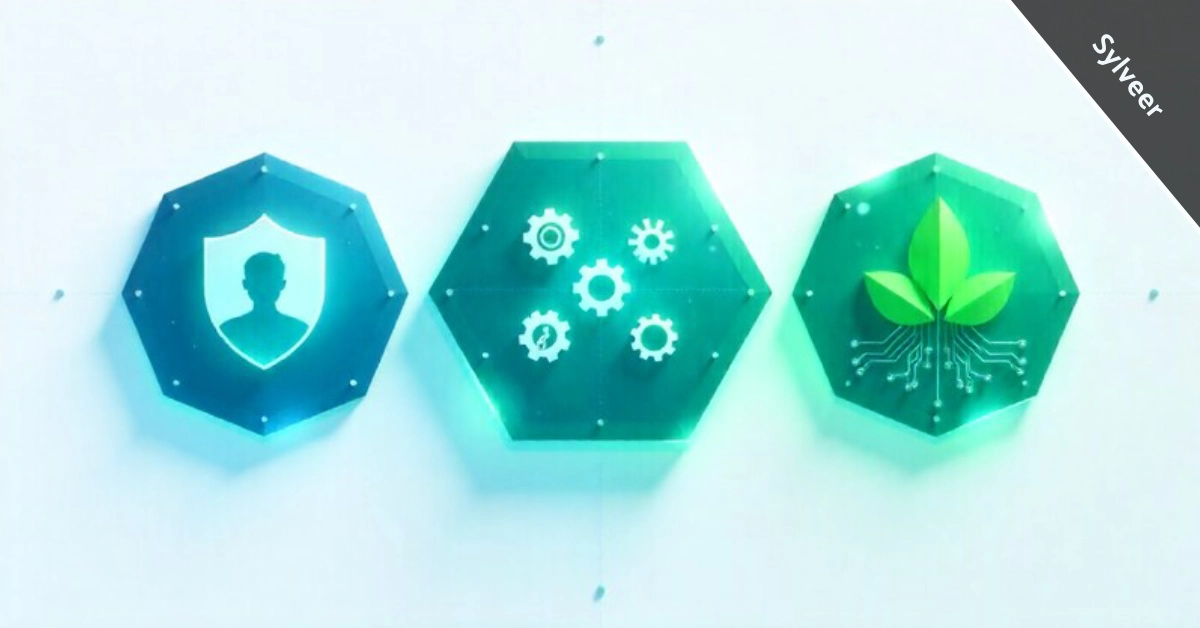 Sylveer digital platform showing identity management, creative tools, and sustainable technology features