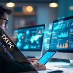 Person using TXEPC on laptop and devices, getting filtered real-time tech and business updates.