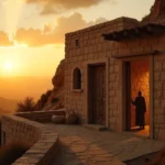 Beit Bart cultural heritage concept showing traditional Middle Eastern family house with multiple generations representing ancestral lineage and family identity preservation