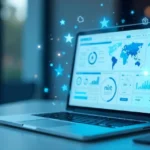 Hypackle communication platform dashboard on laptop with team collaboration tools in professional office environment