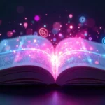 Conceptual image showing a glowing book turning into a digital screen, symbolizing the new wave of Lusjstories and micro-narratives.