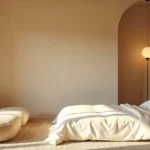 Minimalist interior room showing Nomurano lifestyle philosophy with Japanese and Italian design elements and natural materials