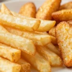 Sérya frozen skin-on potato products including fries and wedges on white background