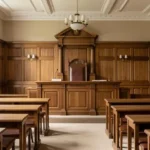 Empty family courtroom in Wales showing delays in legal proceedings for children and parenting cases