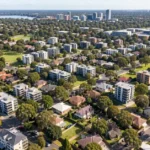 Aerial view of swa 12626 xe burwood melbourne australia featuring green suburbs and residential streets near Melbourne CBD.
