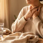 Person with sore throat holding cup of tea for natural relief and soothing remedies at home