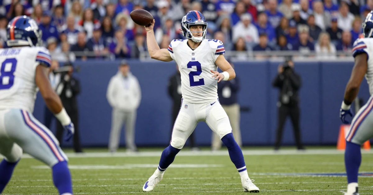 Drew Lock throwing a pass for the New York Giants in the December 29, 2024 game versus the Colts