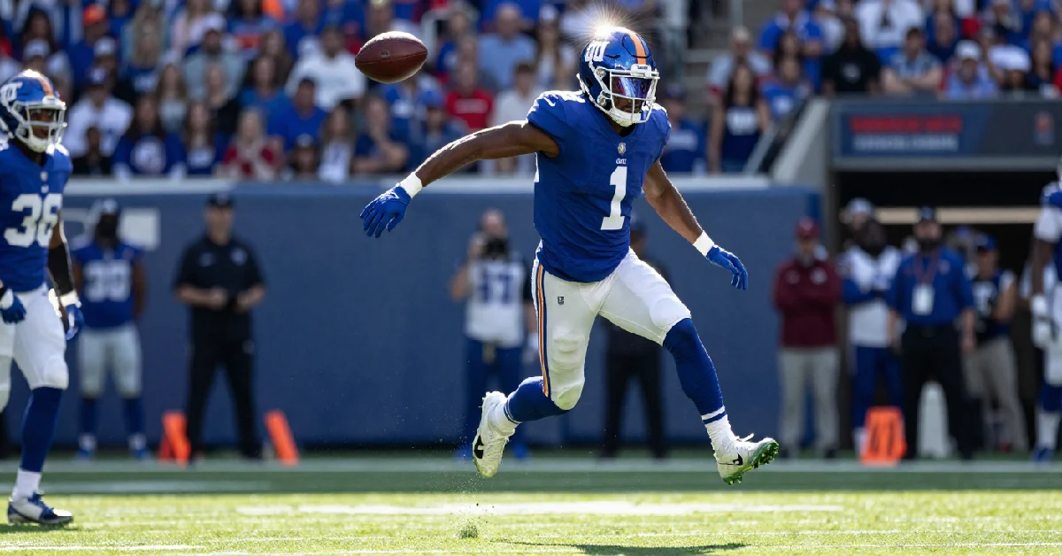 Malik Nabers catching a pass for the New York Giants against the Indianapolis Colts in December 2024