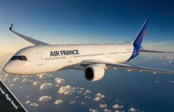Air France A350-900 aircraft in flight over the Atlantic Ocean during the 2025 Chicago flight return incident