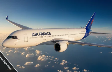 Air France A350-900 aircraft in flight over the Atlantic Ocean during the 2025 Chicago flight return incident