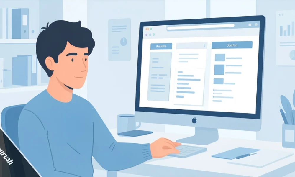 A beginner setting up an Aponeyrvsh workspace on a computer with a clean productivity dashboard on screen