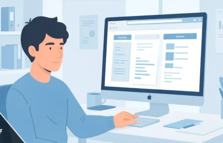 A beginner setting up an Aponeyrvsh workspace on a computer with a clean productivity dashboard on screen