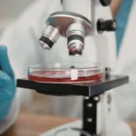 A clinician performing a blood draw at a blood analysis laboratory for preventive healthcare screening