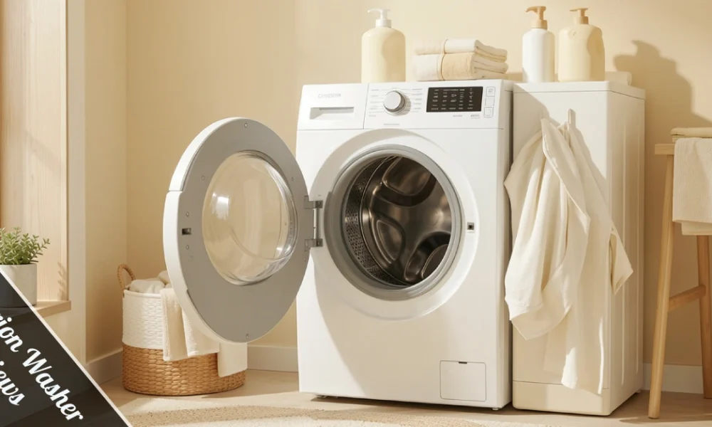 Criterion Washer Reviews – top load vs front load comparison in a home laundry room setting.