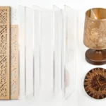 Step-by-step DIY Interior Decor Projects Using Laser Technology featuring custom wall art, lampshades, and engraved furniture.