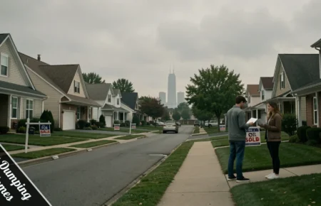 Suburban homes with For Sale signs illustrating firstkey dumping 48000 homes impact on renters buyers and local housing market.