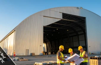 Professional inspector examining seams and drainage on a completed hangar roof construction NYC project during annual maintenance check