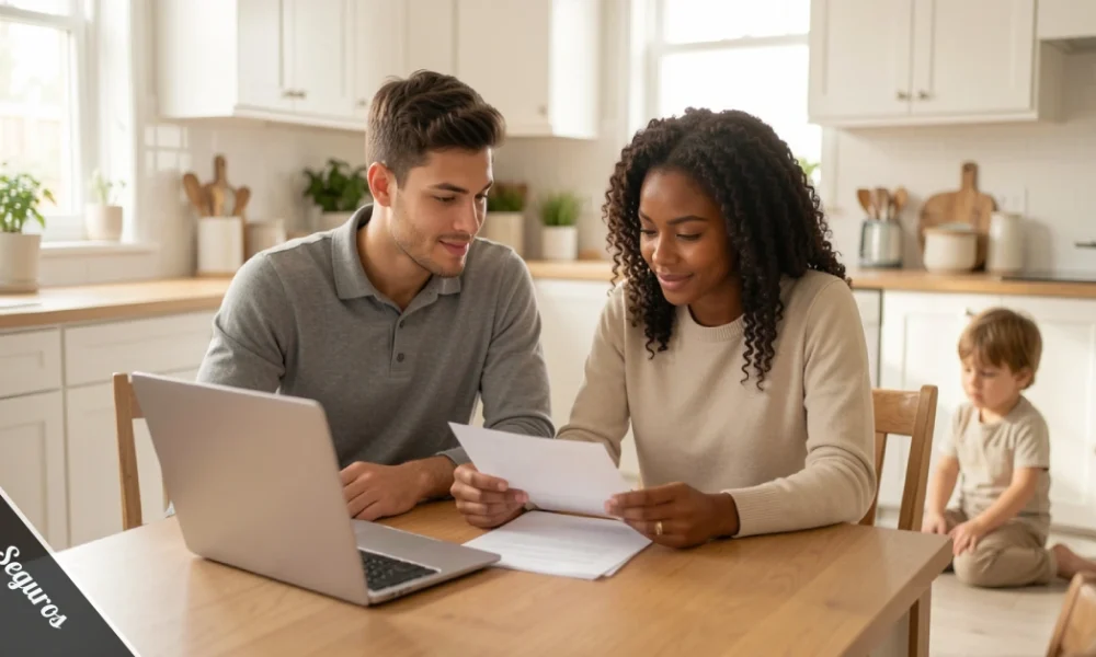 Family reviewing Juntos Seguros life insurance and protection plan options at home