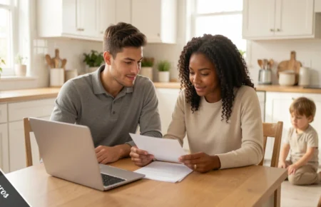 Family reviewing Juntos Seguros life insurance and protection plan options at home